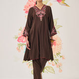 Avirya Brown Embroidered Kurta Set