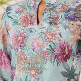 Haya Light Blue Printed Linen-blend Kurti