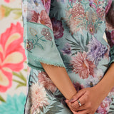 Haya Light Blue Printed Linen-blend Kurti