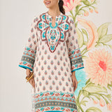 Aavya Teal Printed Shantoon Long Kurti