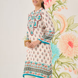 Aavya Teal Printed Shantoon Long Kurti