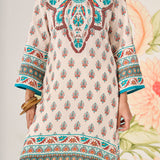 Aavya Teal Printed Shantoon Long Kurti