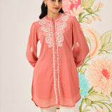 Nitya Orange Embroidered Chiffon Tunic