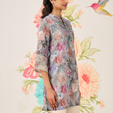 Haya Grey Printed Linen-blend Kurti