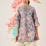 Haya Grey Printed Linen-blend Kurti
