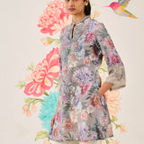 Haya Grey Printed Linen-blend Kurti