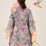 Haya Grey Printed Linen-blend Kurti