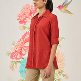 Camille Red Self-Embroidered Shirt