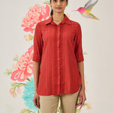 Camille Red Self-Embroidered Shirt