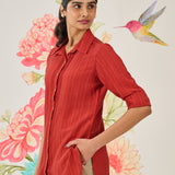 Camille Red Self-Embroidered Shirt