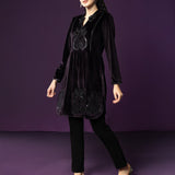 Naz Purple Embroidered Velvet Co-ord Set