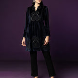 Naz Navy Blue Embroidered Velvet Tunic