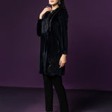Naz Navy Blue Embroidered Velvet Tunic