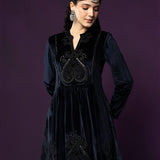 Naz Navy Blue Embroidered Velvet Tunic