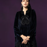 Naz Navy Blue Embroidered Velvet Tunic