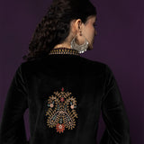 Ashi Black Embroidered Velvet Co-ord Set