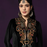 Ashi Black Embroidered Velvet Co-ord Set