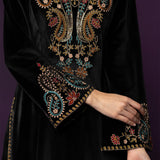 Ashi Black Embroidered Velvet Co-ord Set