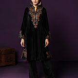 Ashi Black Embroidered Velvet Co-ord Set