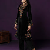 Ashi Black Embroidered Velvet Co-ord Set