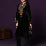 Ashi Black Embroidered Velvet Co-ord Set