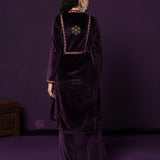 Morni Deep Purple Embroidered Velvet A-line Kurta Set