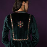 Morni Bottle Green Embroidered Velvet A-line Kurta Set