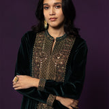 Vera Green Zari-Embroidred Velvet Kurta Set