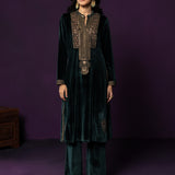 Vera Green Zari-Embroidred Velvet Kurta Set