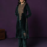 Vera Green Zari-Embroidred Velvet Kurta Set