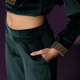 Vera Green Zari-Embroidred Velvet Kurta Set