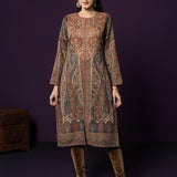 Alia Wine Jamawar Printed Straight Kurta