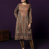 Alia Wine Jamawar Printed Straight Kurta