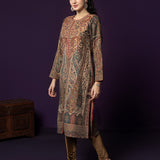 Alia Wine Jamawar Printed Straight Kurta