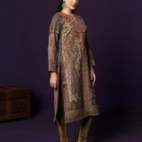 Alia Wine Jamawar Printed Straight Kurta