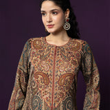 Alia Wine Jamawar Printed Straight Kurta