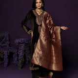 Koel Brown Embroidered Velvet Suit Set with Banarasi Dupatta