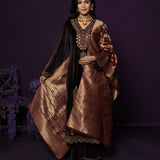 Koel Brown Embroidered Velvet Suit Set with Banarasi Dupatta