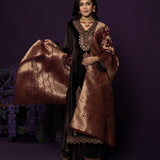 Koel Brown Embroidered Velvet Suit Set with Banarasi Dupatta