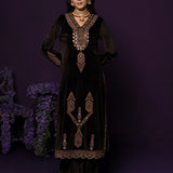 Koel Brown Embroidered Velvet Suit Set with Banarasi Dupatta