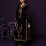 Koel Brown Embroidered Velvet Suit Set with Banarasi Dupatta