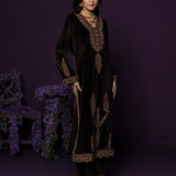 Koel Brown Embroidered Velvet Suit Set with Banarasi Dupatta