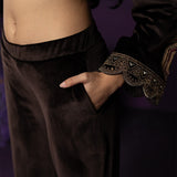 Koel Brown Embroidered Velvet Suit Set with Banarasi Dupatta