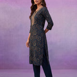 Blue Embroidered Straight Kurta Set