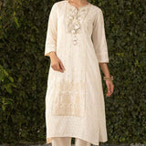 Blossom Royal Ivory embroidered Chanderi Kurta Set