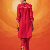 Anouk Red Embroidered Straight Kurta Set