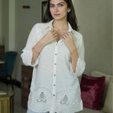 Nriti Ivory Embroidered Cotton- Blend Shirt