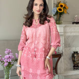 Samira Salmon Pink Printed Chiffon Jacquard A-line Tunic for Women
