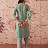 Sama Sea Green Printed Cotton Jacquard Co-ord Set for Women