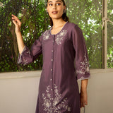Aks Purple Embroidered Modal Chanderi Tunic for Women